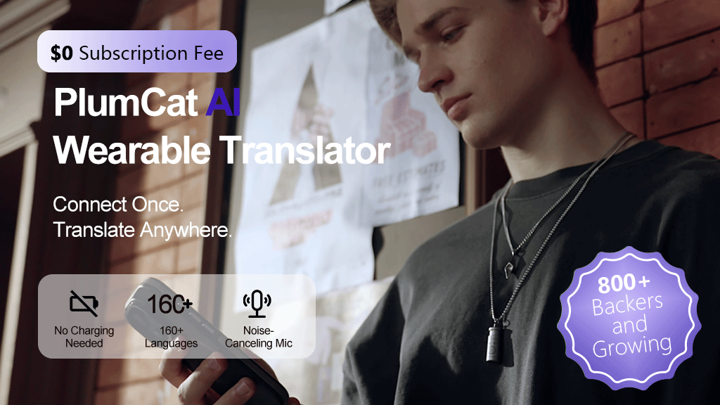 PlumCat A6 Pro wearable AI translator - official campaign image by PlumCat AI